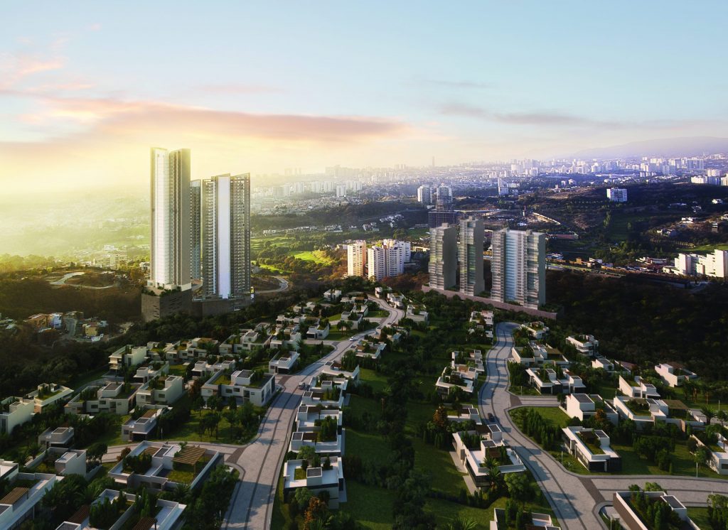 Descubre la vista aerea de Boehm en Bosque Real, un diseño arquitectónico impresionante que resalta la calidad de los departamentos en Huixquilucan